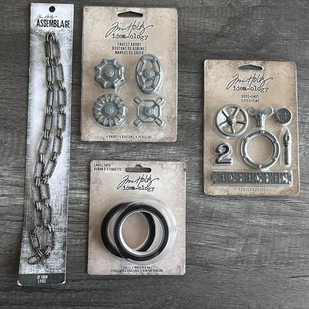 Tim Holtz Idea-ology Lot Label Tape Faucet Knobs Odds Ends Assemblage‎ Chain New
